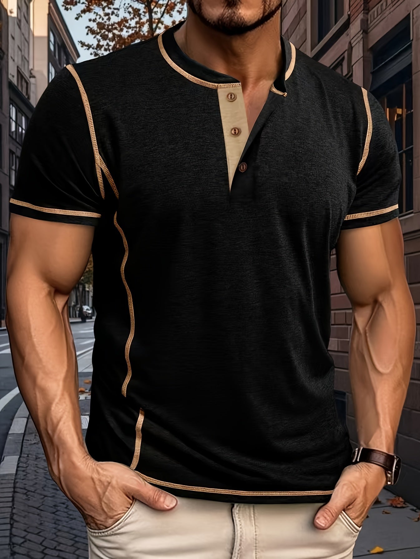 COLOUR BLOCK HENLEY SHIRT FOR MEN