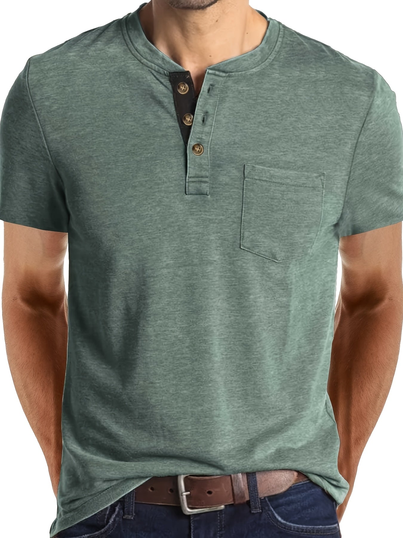 COTTON BLEND HENLEY TOP FOR MEN