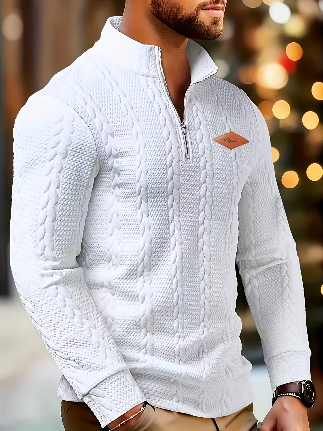 SWETER MĘSKI Z DZIANINY Z ZAMKIEM BŁYSKAWICZNYM