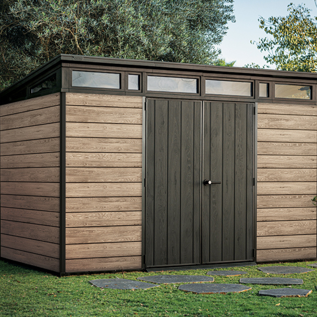 Domek ogrodowy Signature Collection 11x7 ft – 3,4 m x 2,1 m – Ashwood – zewnętrzny schowek ogrodowy