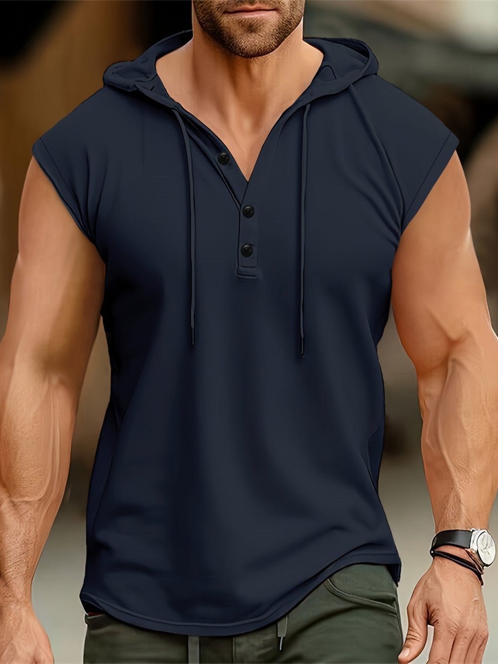 MĘSKA BLUZA HENLEY Z KAPTUREM