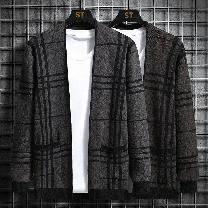 ROZPINANY SWETER MĘSKI W SZACHOWNICĘ