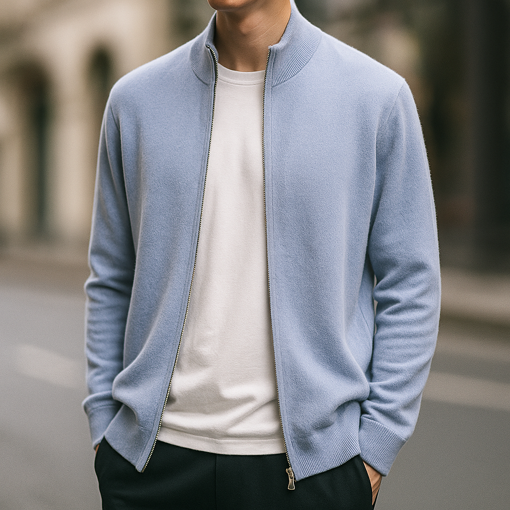 MĘSKI ROZPINANY SWETER Z DZIANINY ZAMYKANY NA ZAMEK BŁYSKAWICZNY