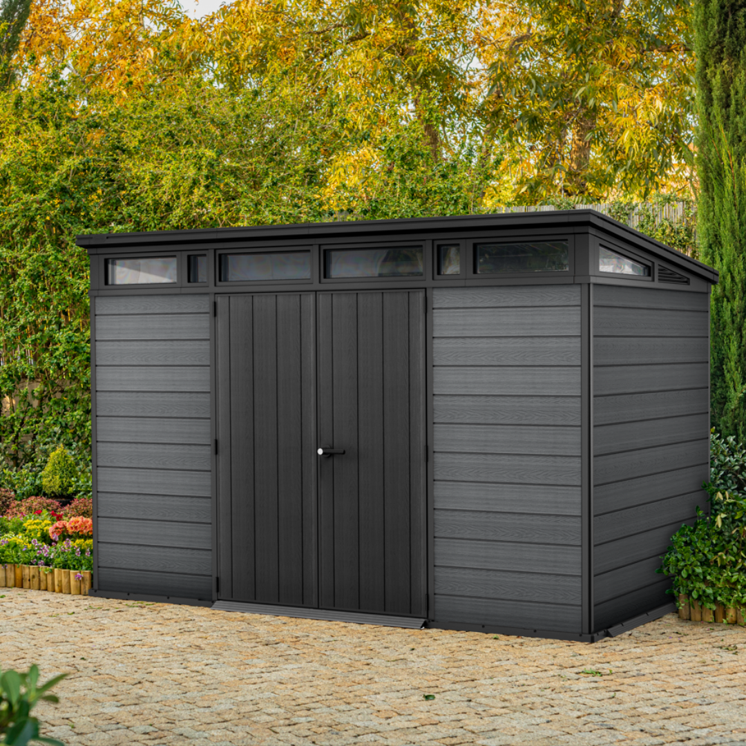 Domek ogrodowy Cortina 11x7 ft – 3,4 m x 2,1 m – zewnętrzny schowek ogrodowy