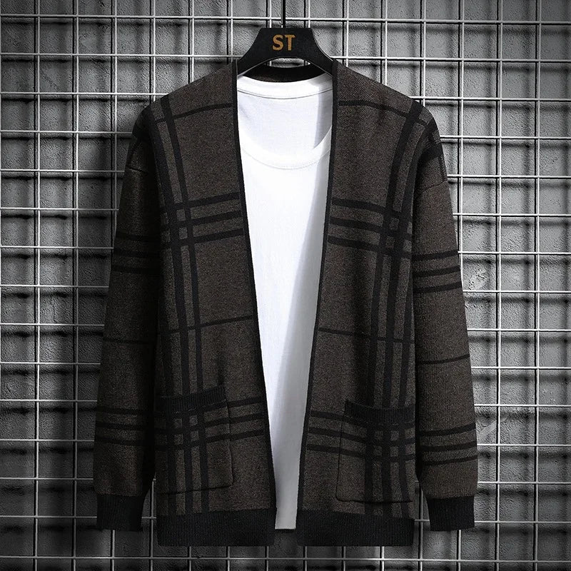 ROZPINANY SWETER MĘSKI W SZACHOWNICĘ