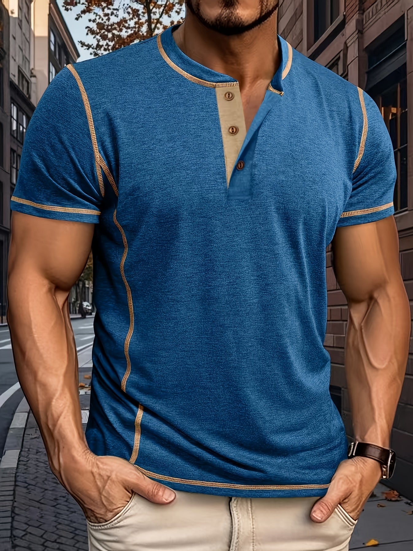 COLOUR BLOCK HENLEY SHIRT FOR MEN