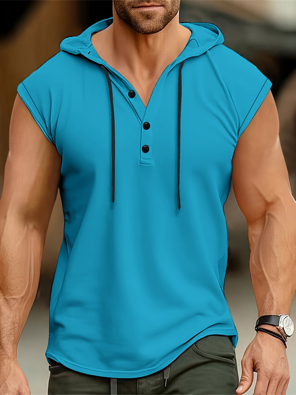 MĘSKA BLUZA HENLEY Z KAPTUREM