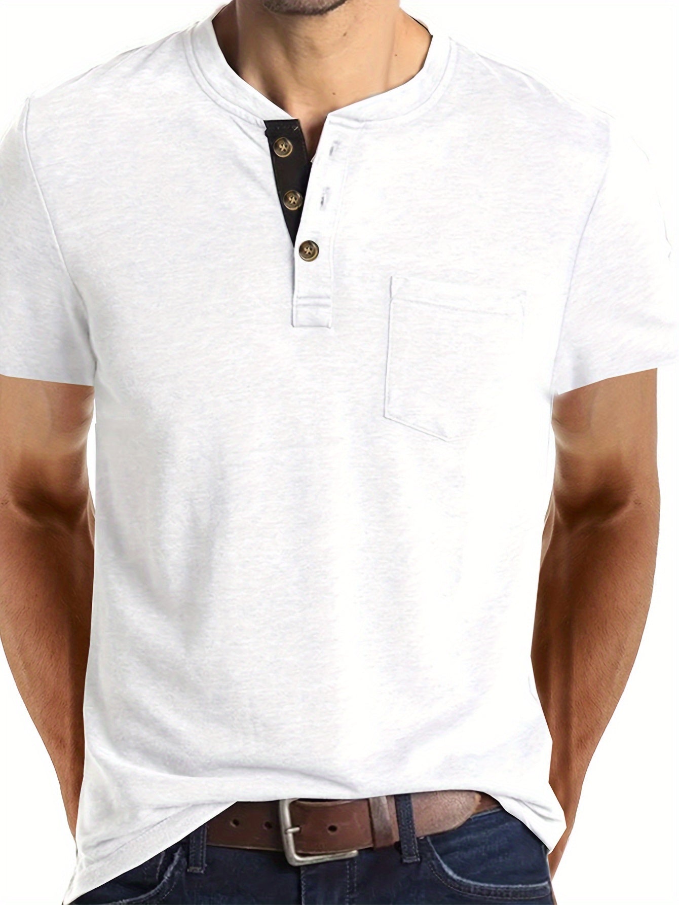 COTTON BLEND HENLEY TOP FOR MEN
