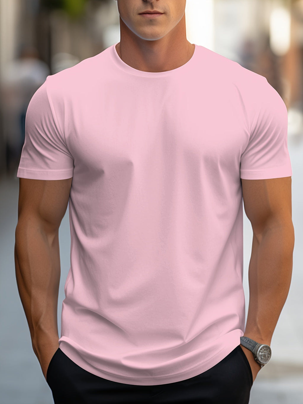 BAWEŁNIANY T-SHIRT MĘSKI Z OKRĄGŁYM DEKOLTEM