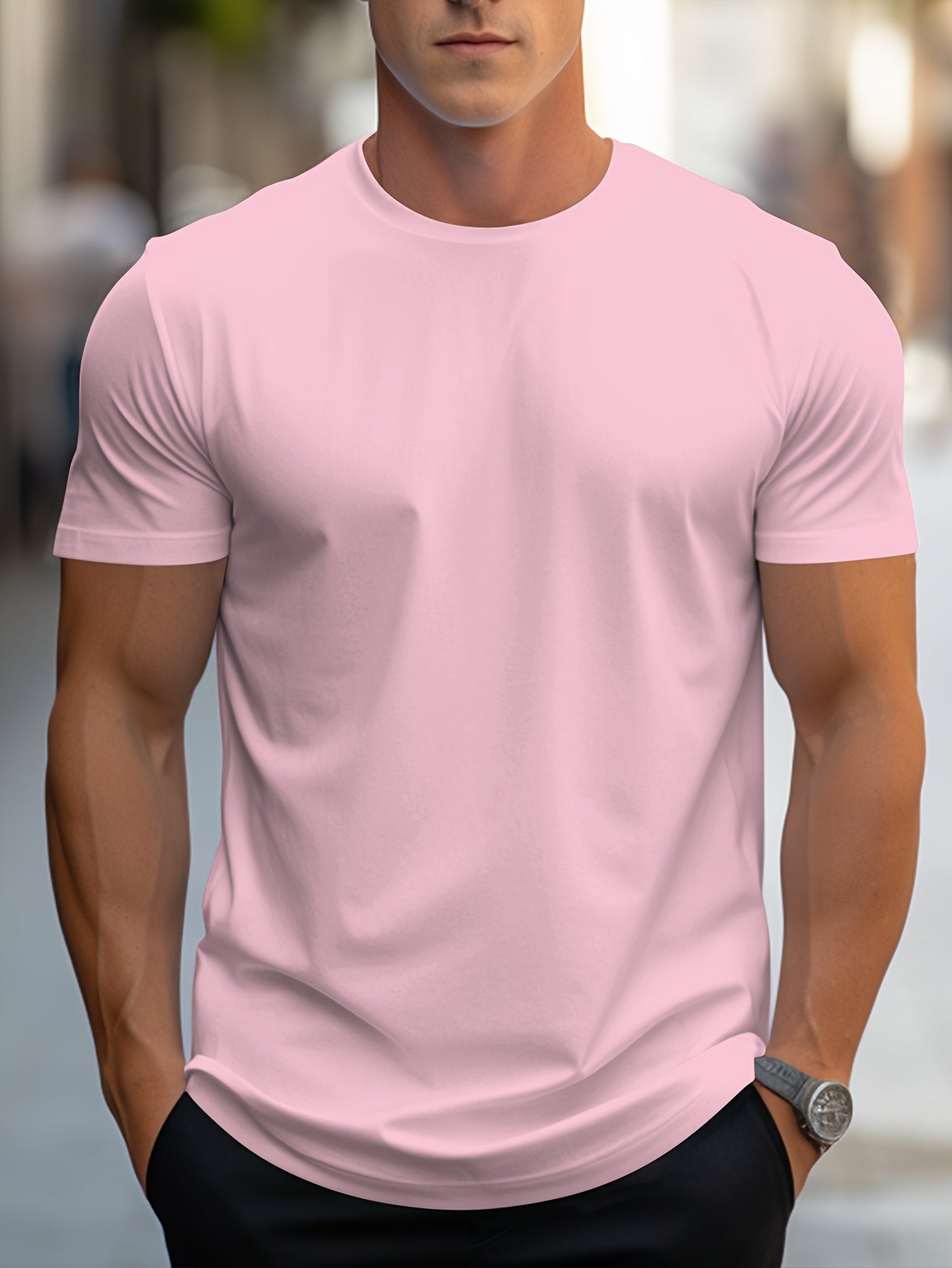 BAWEŁNIANY T-SHIRT MĘSKI Z OKRĄGŁYM DEKOLTEM