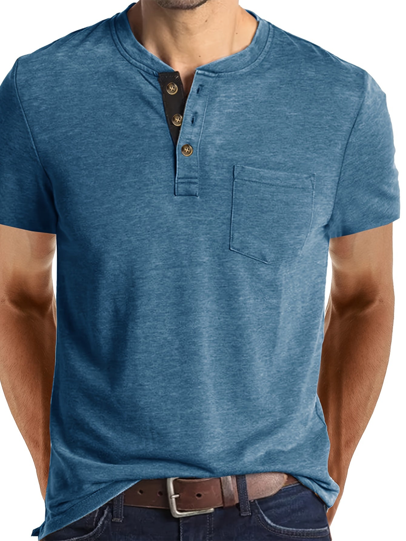 COTTON BLEND HENLEY TOP FOR MEN