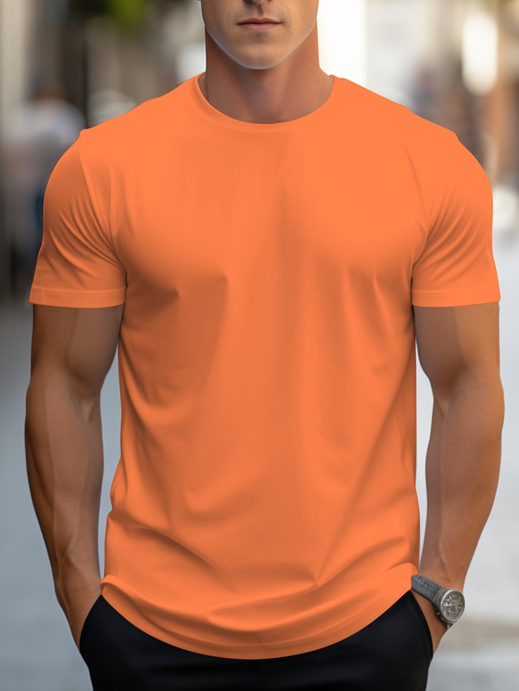 BAWEŁNIANY T-SHIRT MĘSKI Z OKRĄGŁYM DEKOLTEM