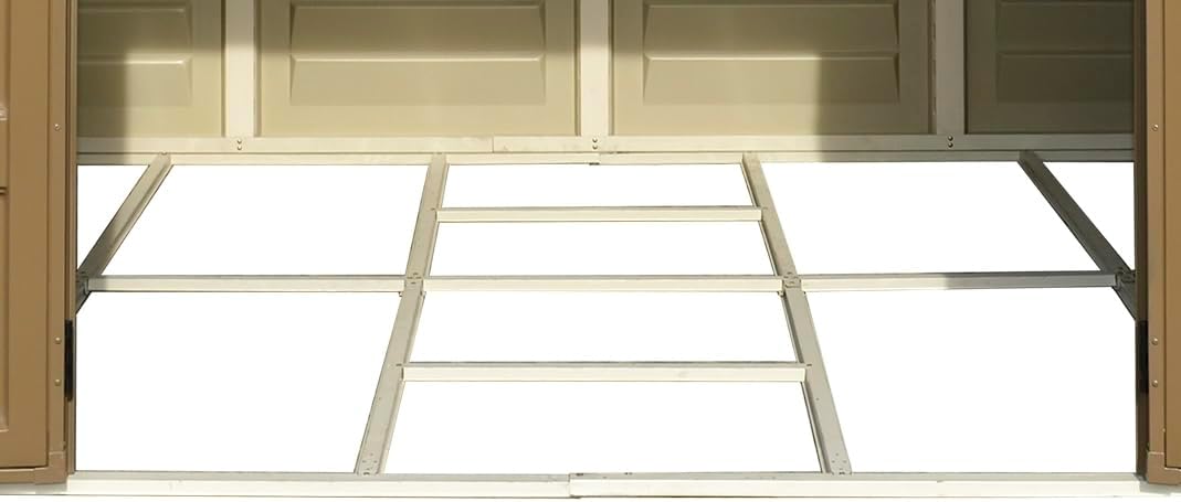 Duramax WoodSide 10 x 8 ft (8,02 m²) – plastikowy domek ogrodowy z 3 stałymi oknami i metalowym zestawem fundamentowym, mocna metalowa konstrukcja dachu, trudnopalny i łatwy w utrzymaniu – kość słoniowa/brązowy
