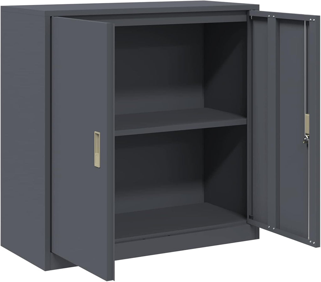 Przemysłowa stalowa szafka magazynowa z zamykanymi drzwiami, antracyt, 90 x 40 x 90 cm, szafka biurowa na dokumenty i artykuły biurowe, trwała stal malowana proszkowo