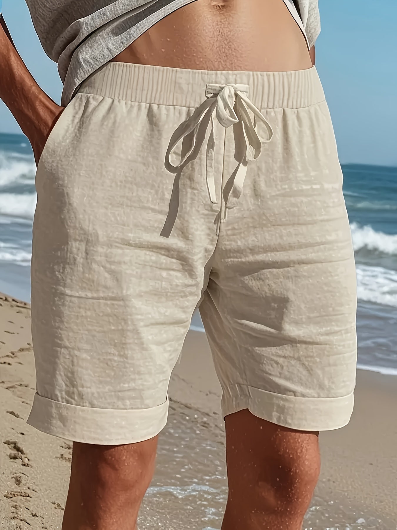 MĘSKIE LNIANE SZORTY PLAŻOWE
