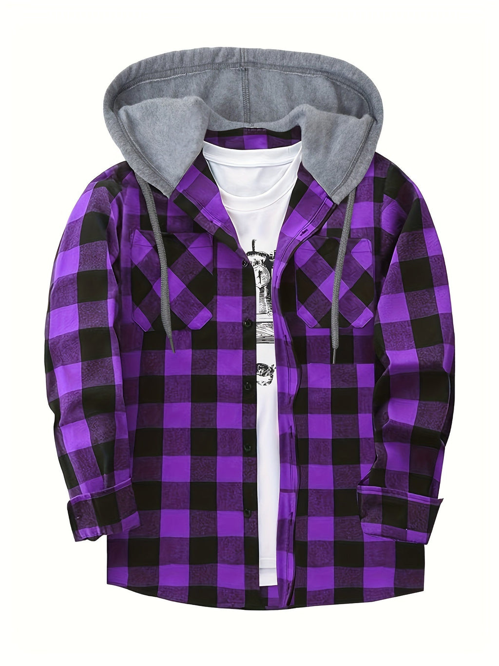 KOSZULA MĘSKA Z KAPTUREM W KRATĘ