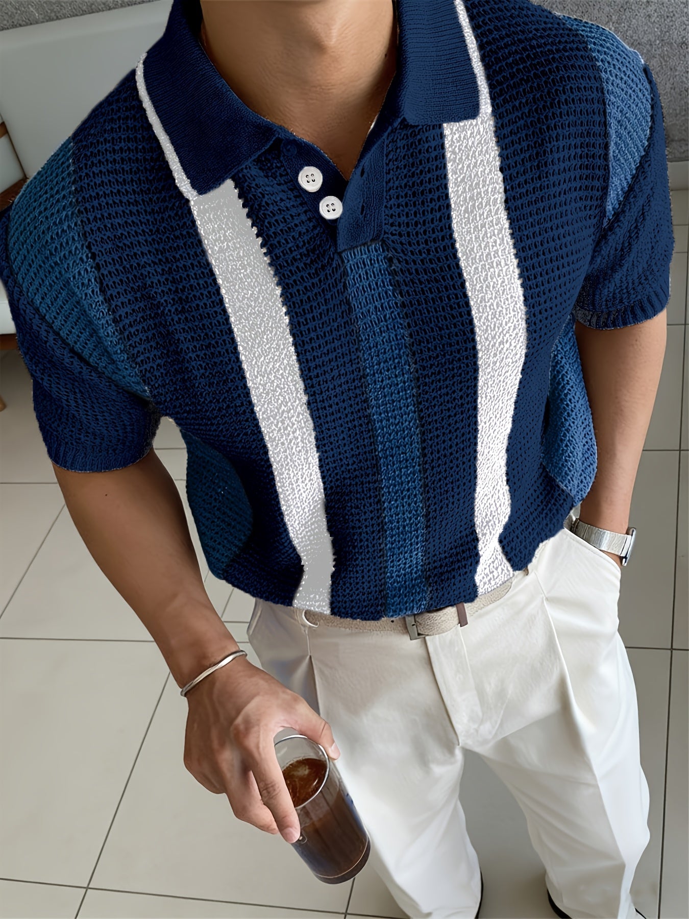 CONTRAST STRIPED POLO FOR MEN