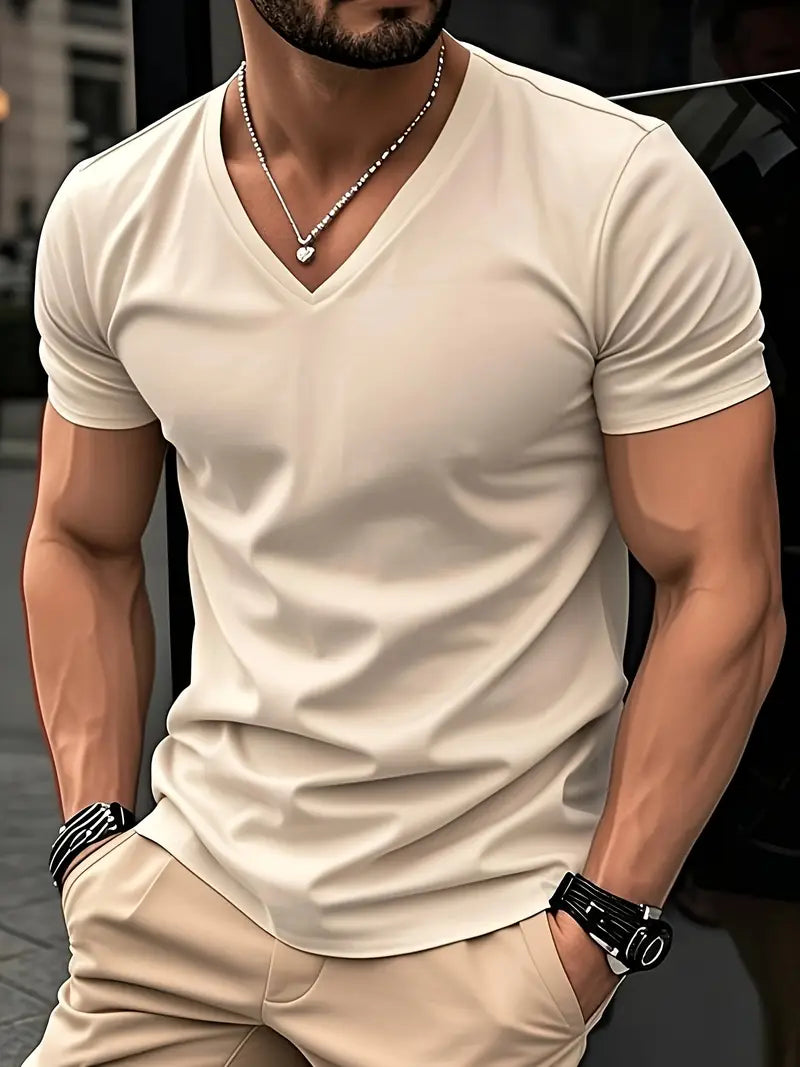 MĘSKI T-SHIRT Z DEKOLTEM V