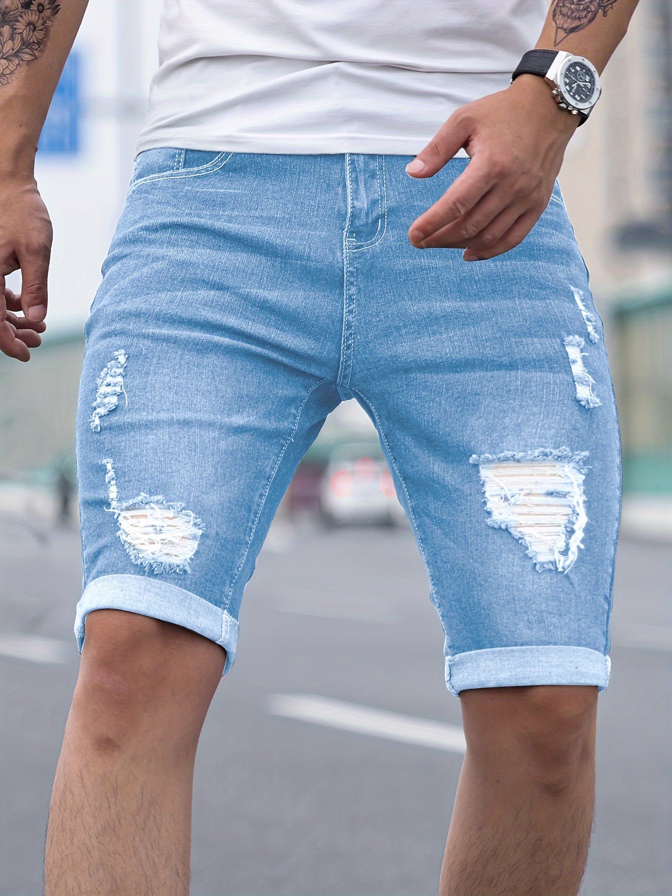 MĘSKIE SZORTY JEANSOWE TYPU SKINNY