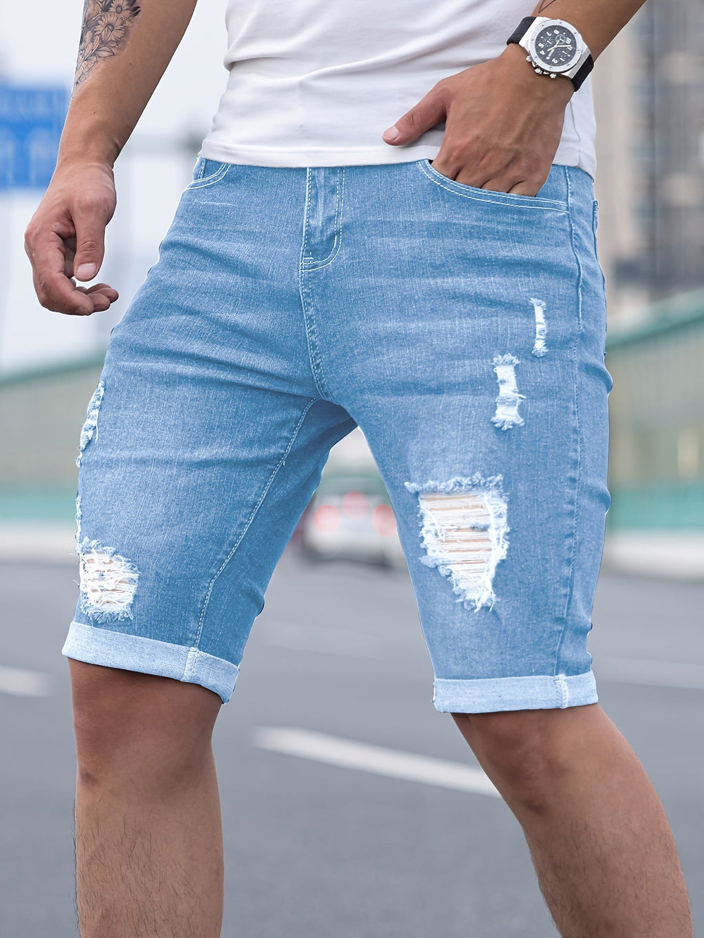 MĘSKIE SZORTY JEANSOWE TYPU SKINNY