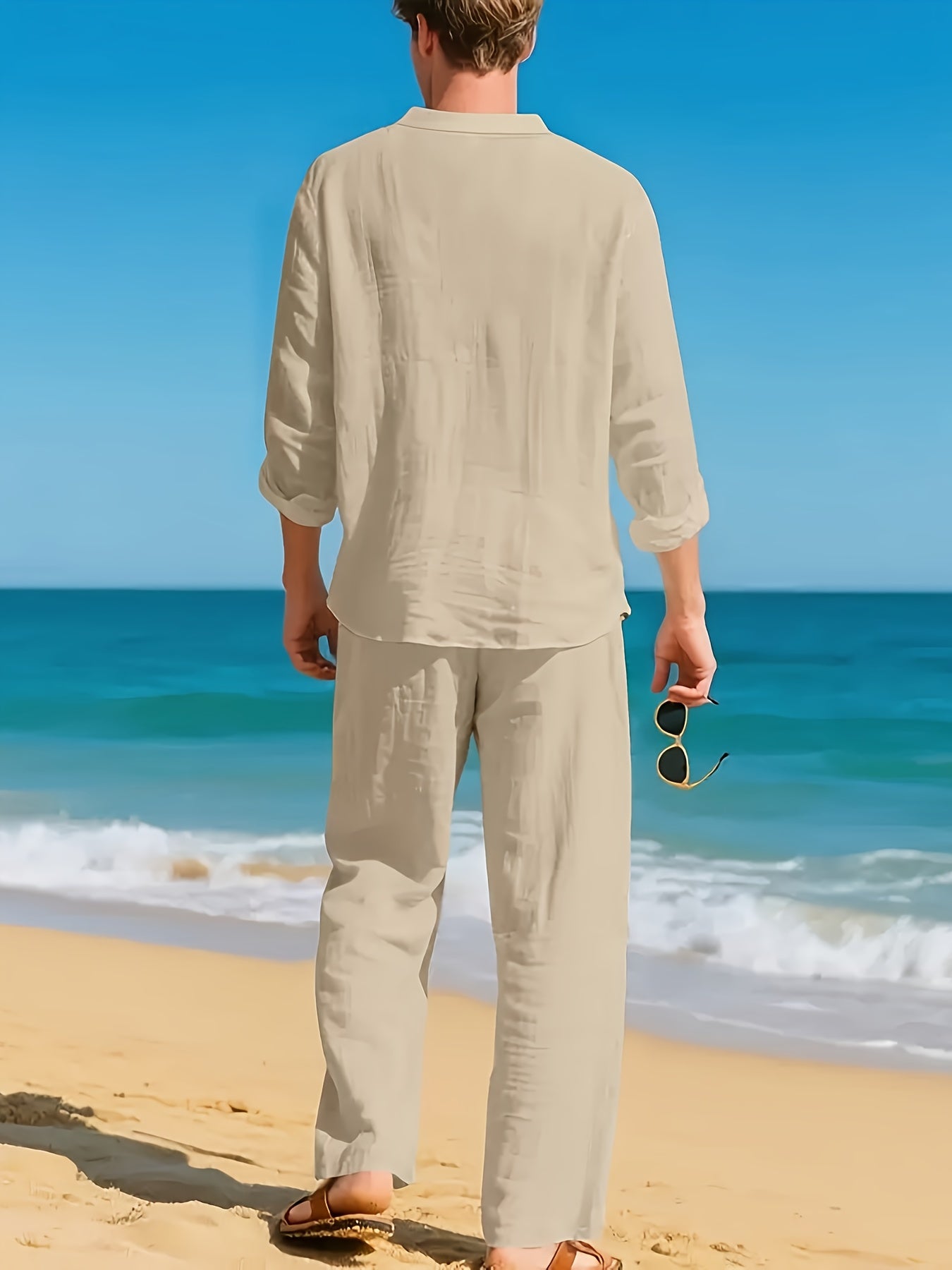 MĘSKI ZESTAW LNIANY Z DEKOLTEM V-NECK