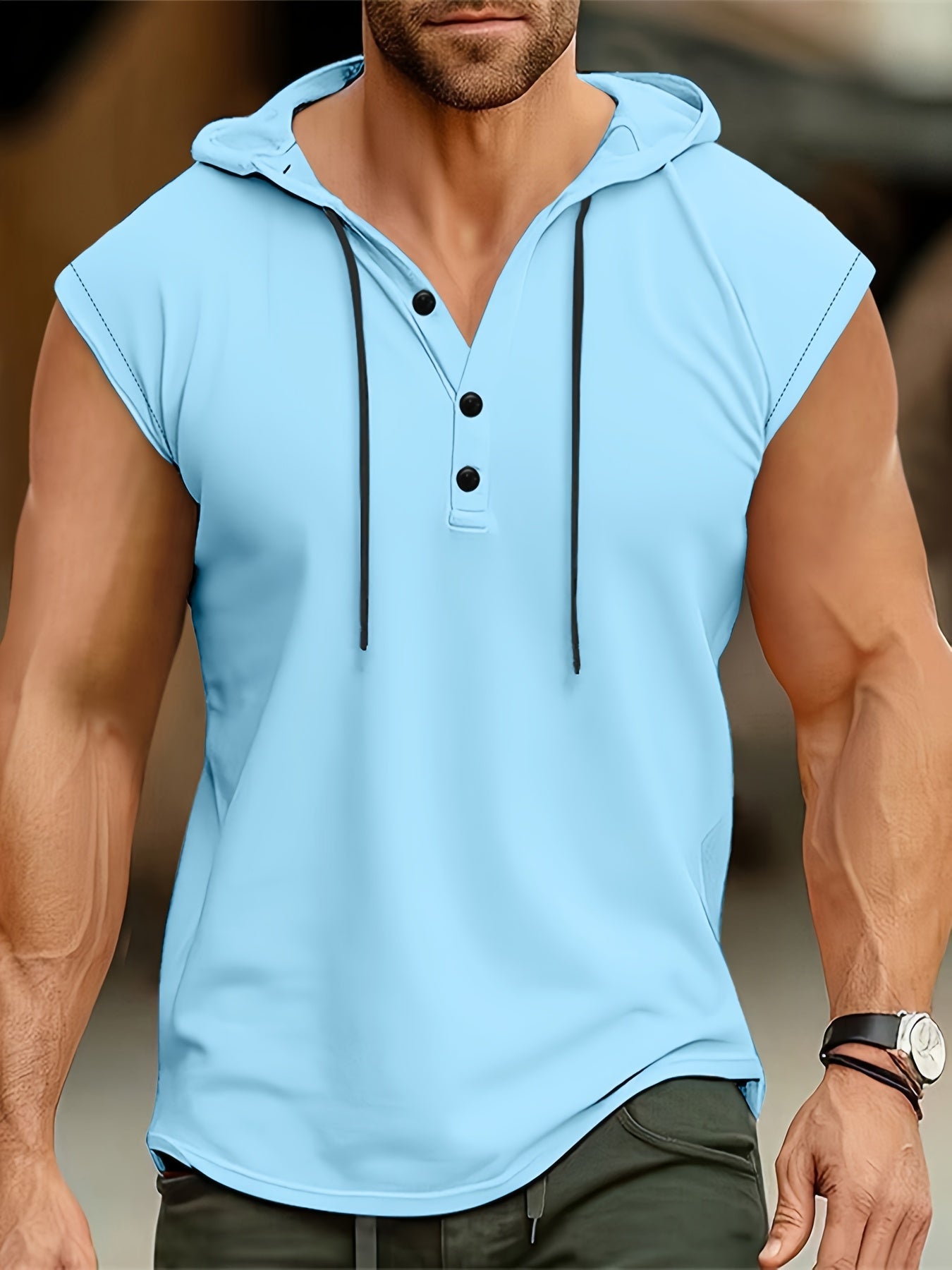 MĘSKA BLUZA HENLEY Z KAPTUREM
