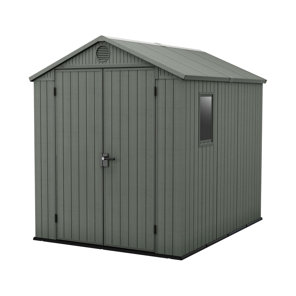 Keter Darwin 6 x 8 ft – ogrodowy domek magazynowy z dachem dwuspadowym i podwójnymi drzwiami, szary Evotech+ o wyglądzie drewna | odporny na blaknięcie | odporny na warunki atmosferyczne | bezpieczny | łatwy w utrzymaniu | 15 lat gwarancji