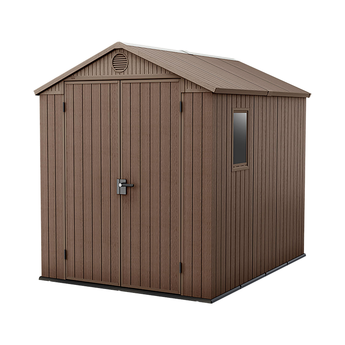 Keter Darwin 6 x 8 ft – ogrodowy domek magazynowy z dachem dwuspadowym i podwójnymi drzwiami, szary Evotech+ o wyglądzie drewna | odporny na blaknięcie | odporny na warunki atmosferyczne | bezpieczny | łatwy w utrzymaniu | 15 lat gwarancji