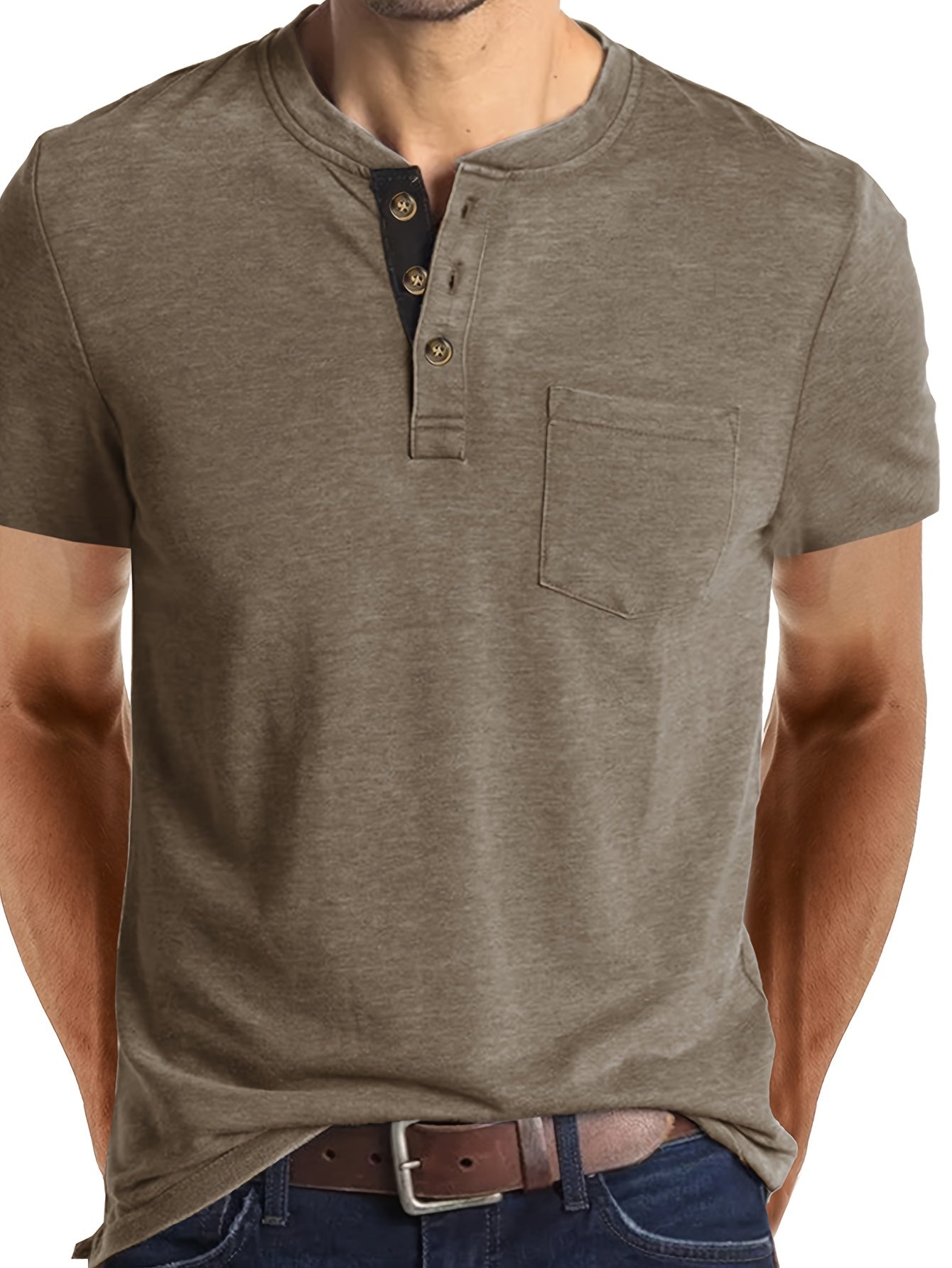 COTTON BLEND HENLEY TOP FOR MEN