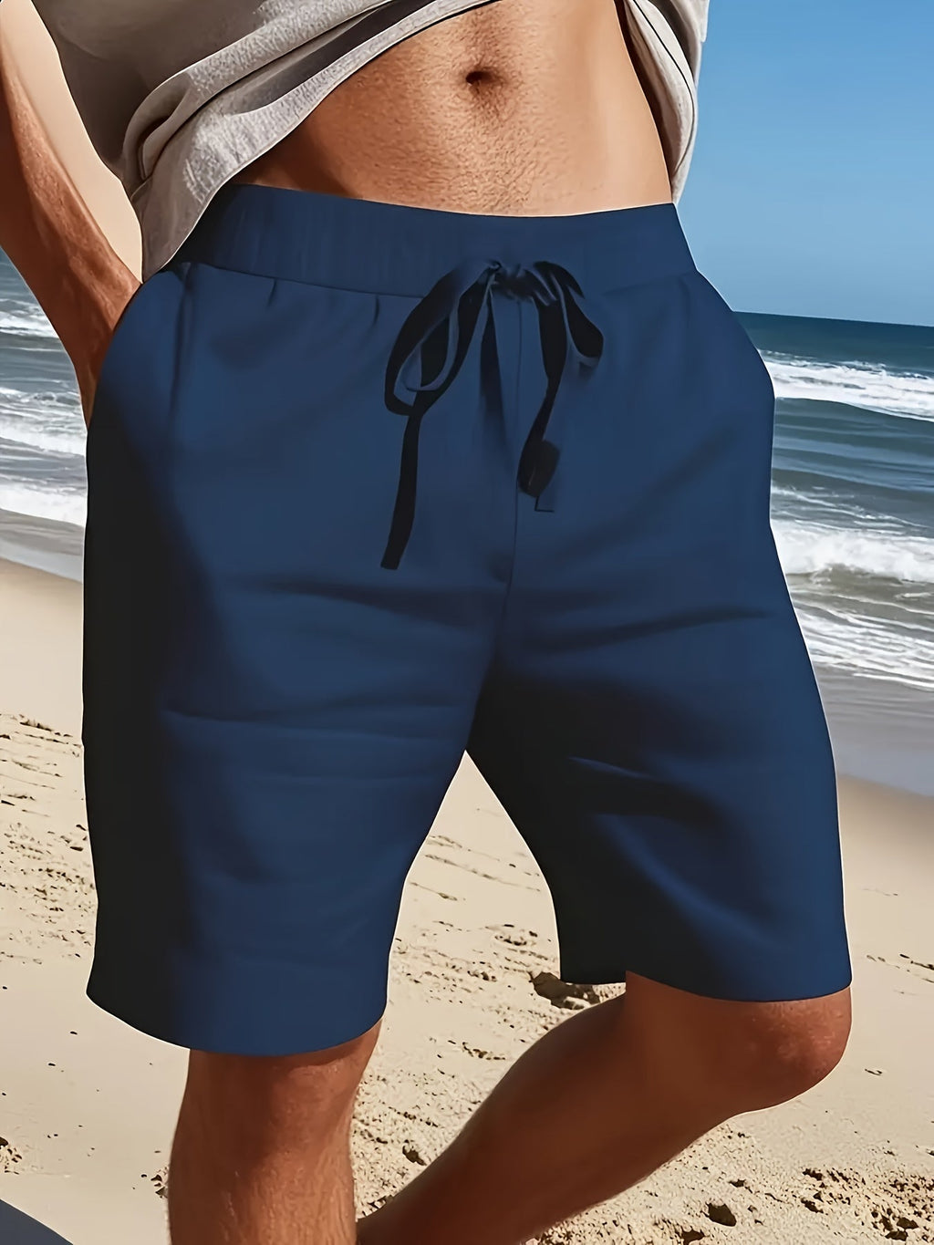 MĘSKIE LNIANE SZORTY PLAŻOWE