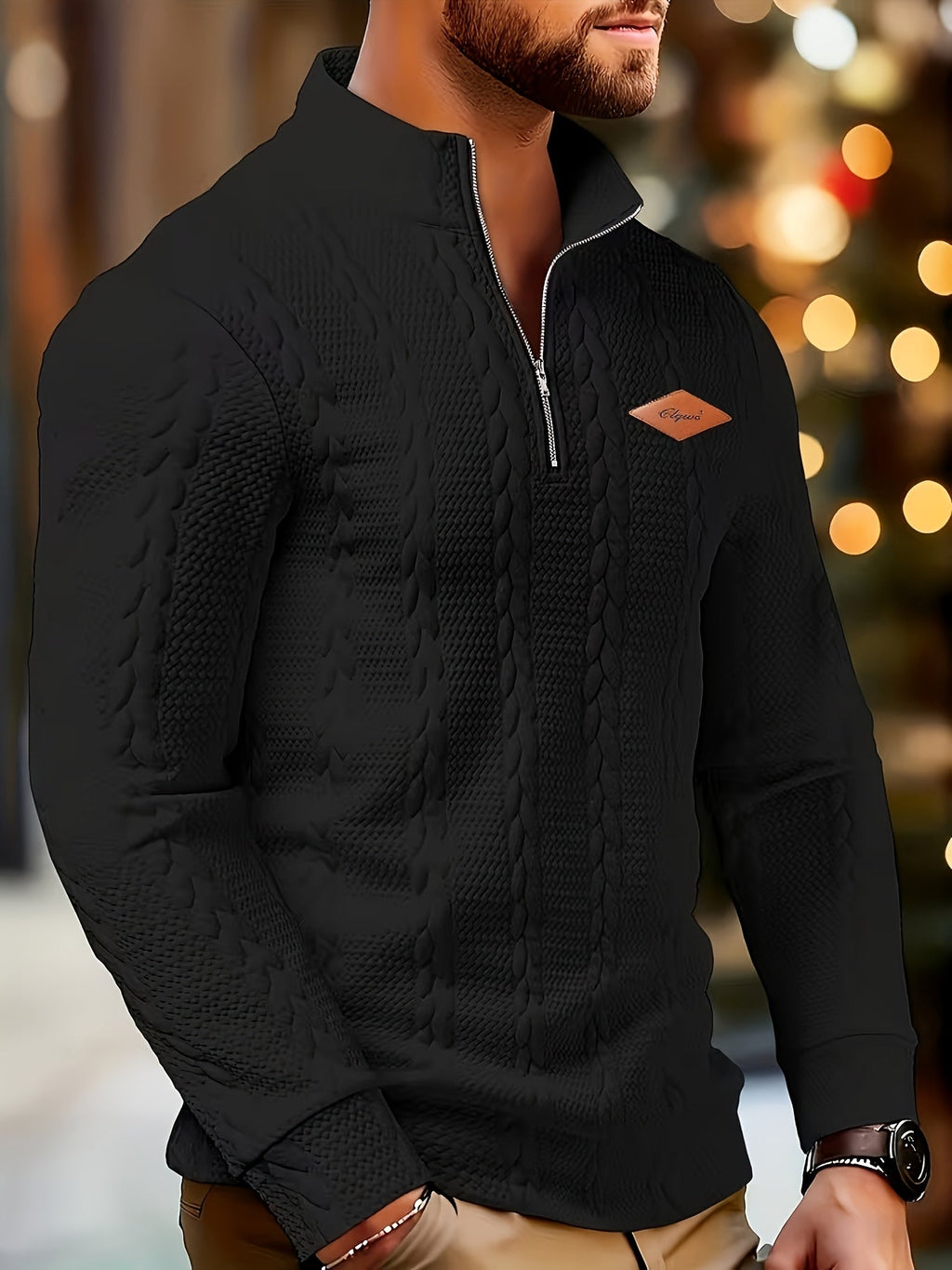 SWETER MĘSKI Z DZIANINY Z ZAMKIEM BŁYSKAWICZNYM