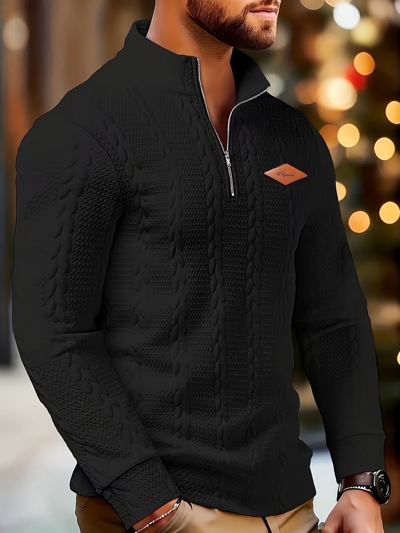 SWETER MĘSKI Z DZIANINY Z ZAMKIEM BŁYSKAWICZNYM