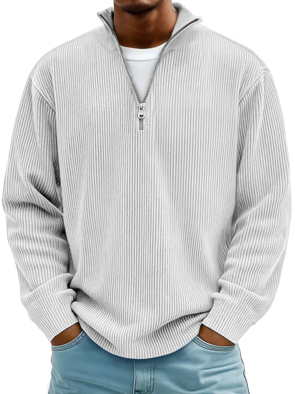 KLASYCZNY SWETER MĘSKI Z KRÓTKIM ZAMKIEM