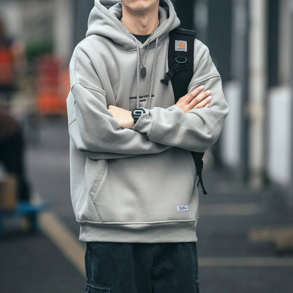 Men's Thin Fleece Streetwear Hoodie, Plus Size