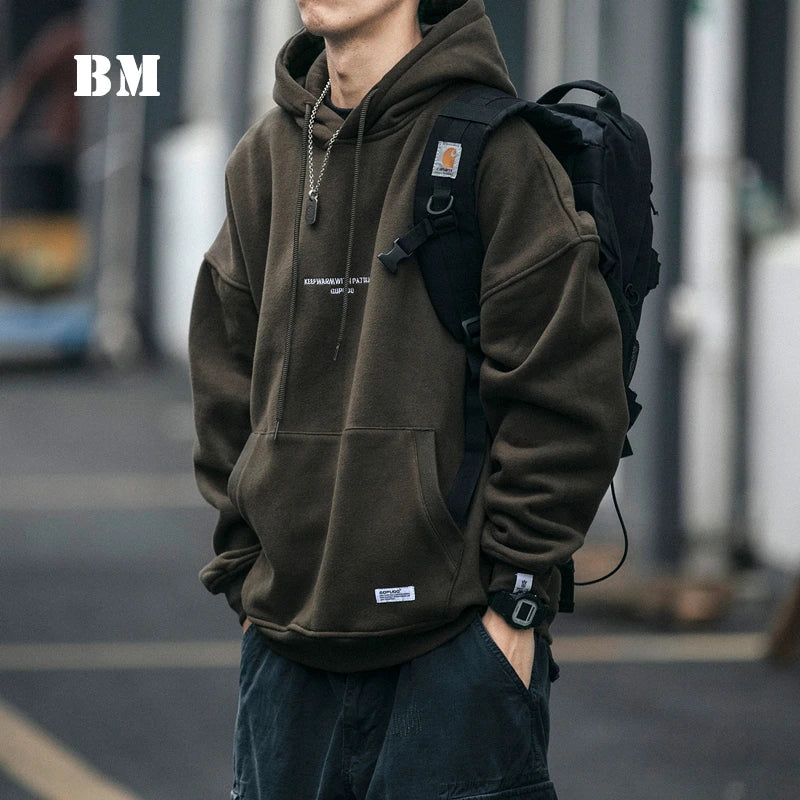 Men's Thin Fleece Streetwear Hoodie, Plus Size