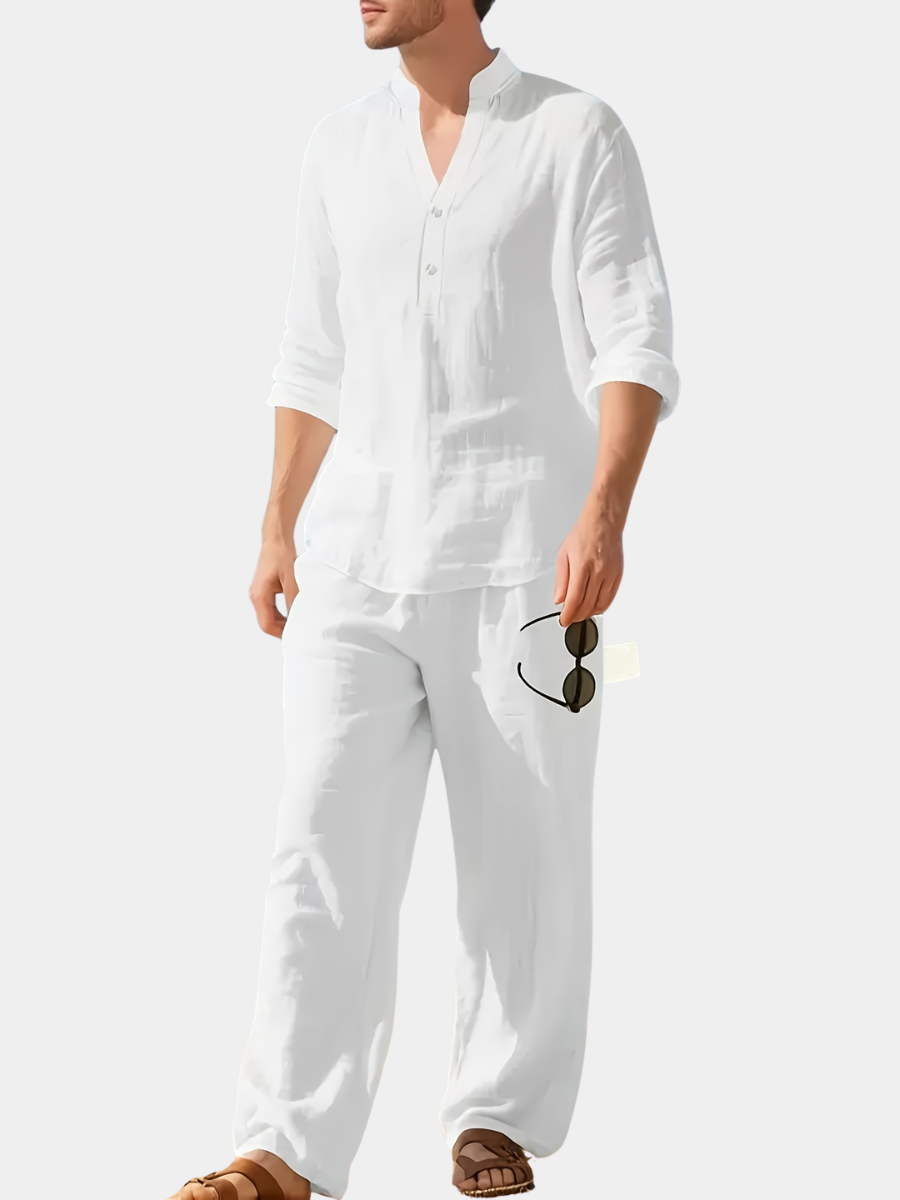 MĘSKI ZESTAW LNIANY Z DEKOLTEM V-NECK