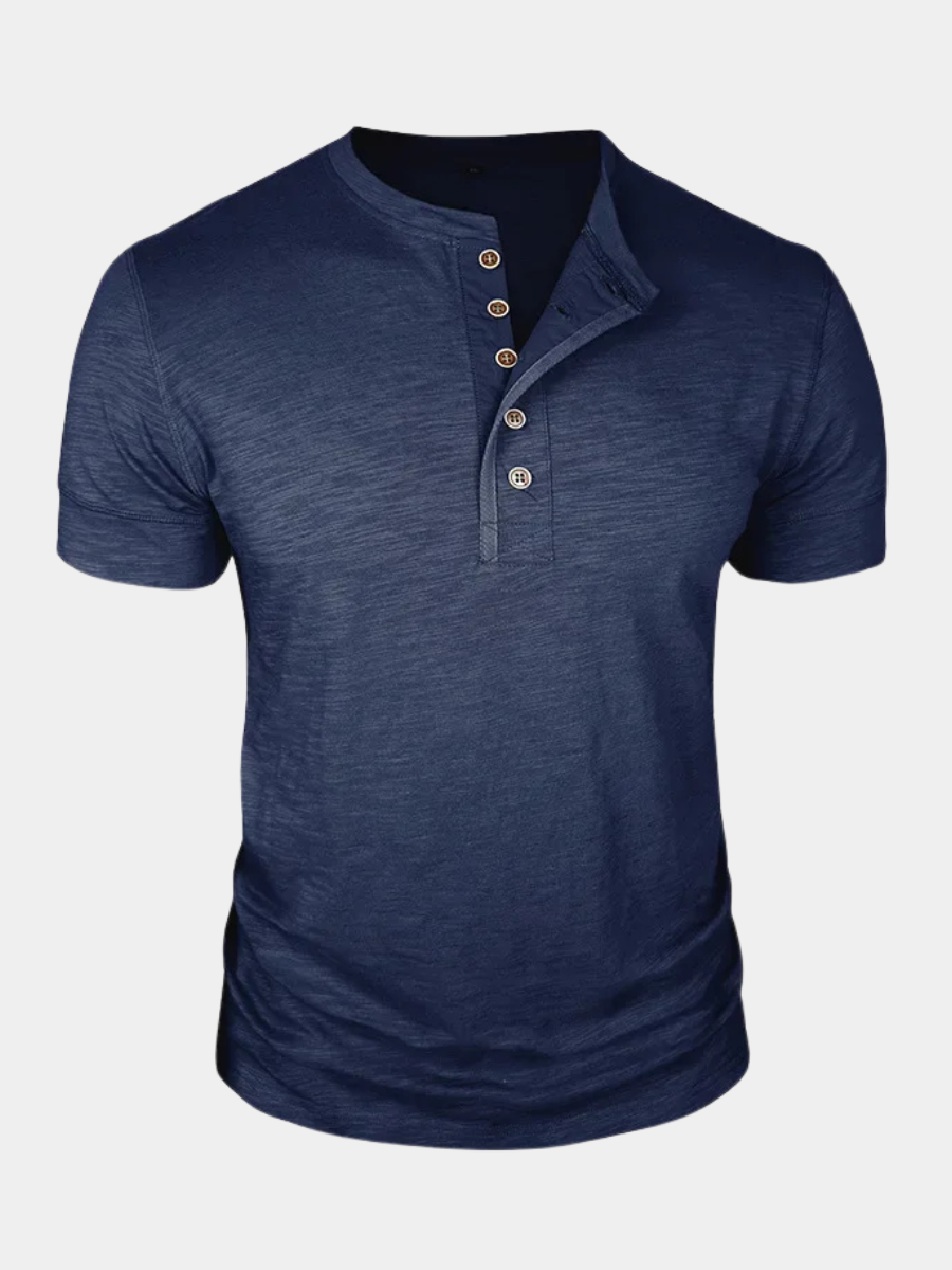 MĘSKI T-SHIRT Z GUZIKAMI POD SZYJĄ