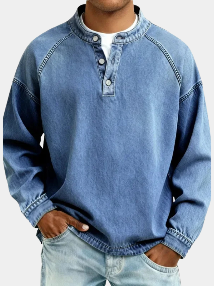 KOSZULKA MĘSKA HENLEY TYPU JEANSOWEGO