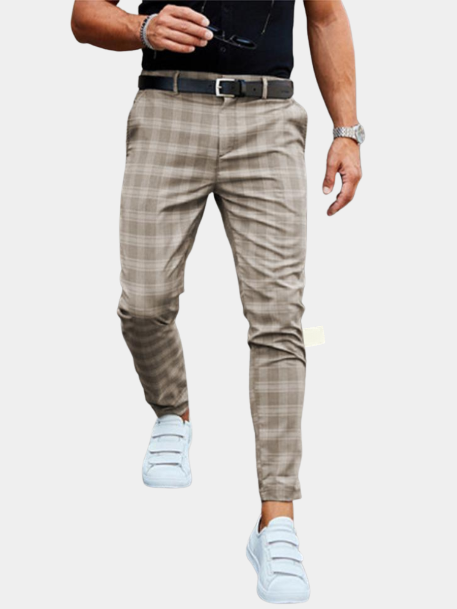 MĘSKIE SPODNIE CHINO W KRATĘ SLIM