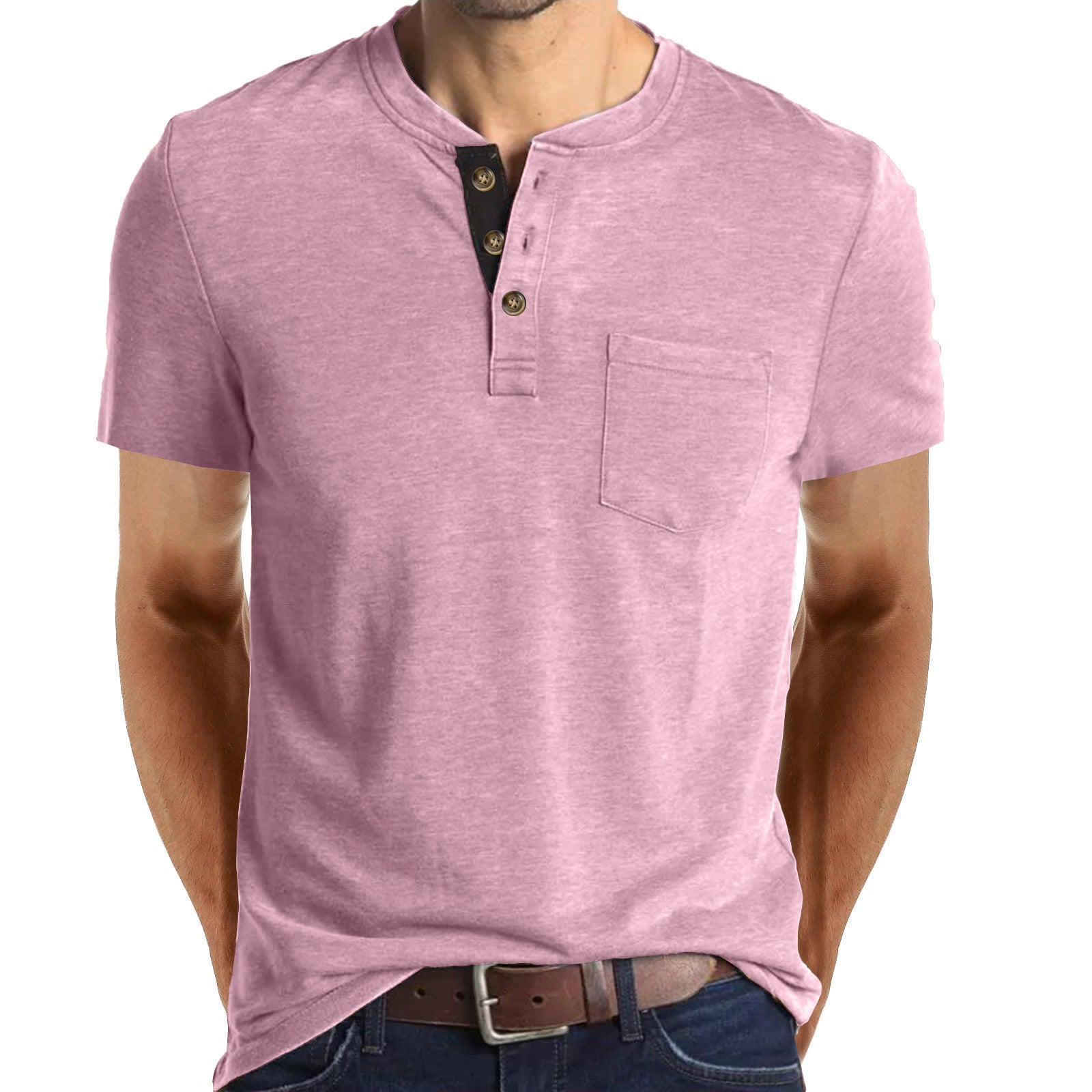 COTTON BLEND HENLEY TOP FOR MEN