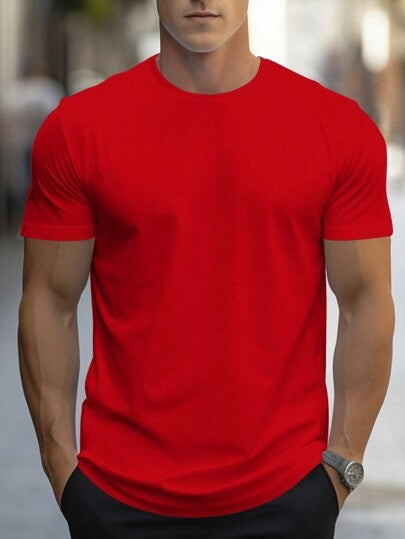 BAWEŁNIANY T-SHIRT MĘSKI Z OKRĄGŁYM DEKOLTEM