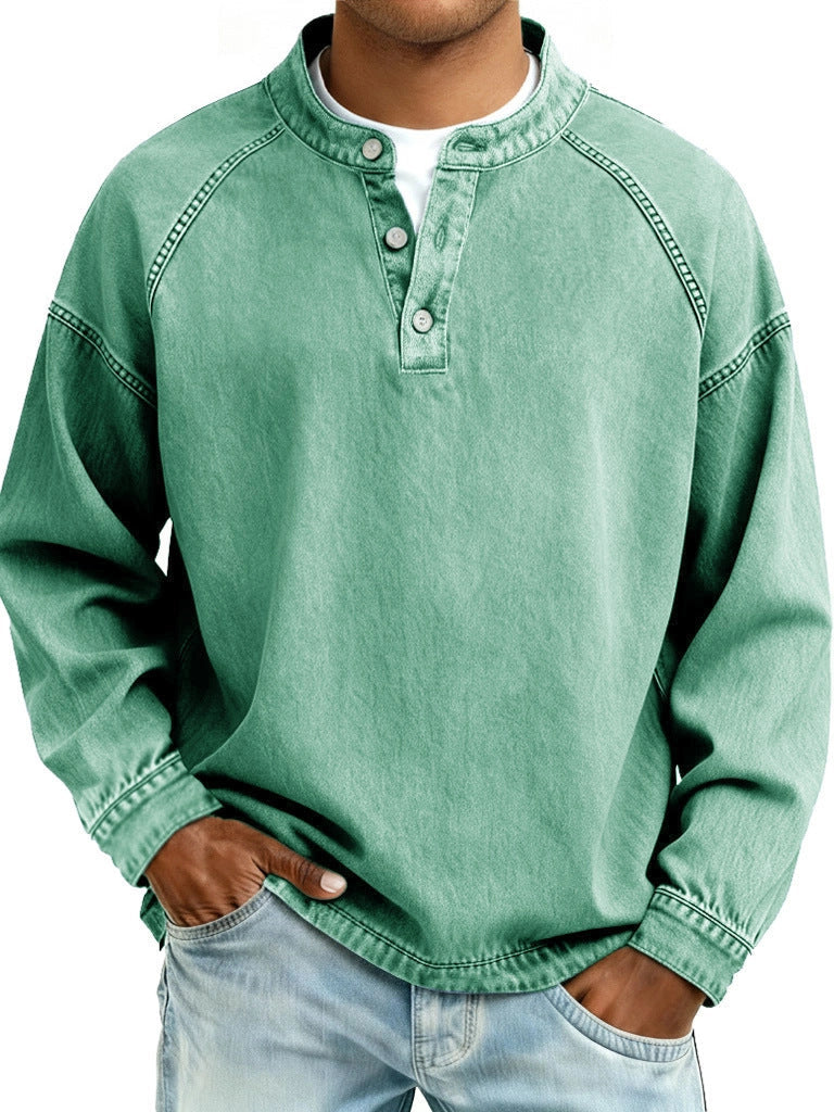 KOSZULKA MĘSKA HENLEY TYPU JEANSOWEGO