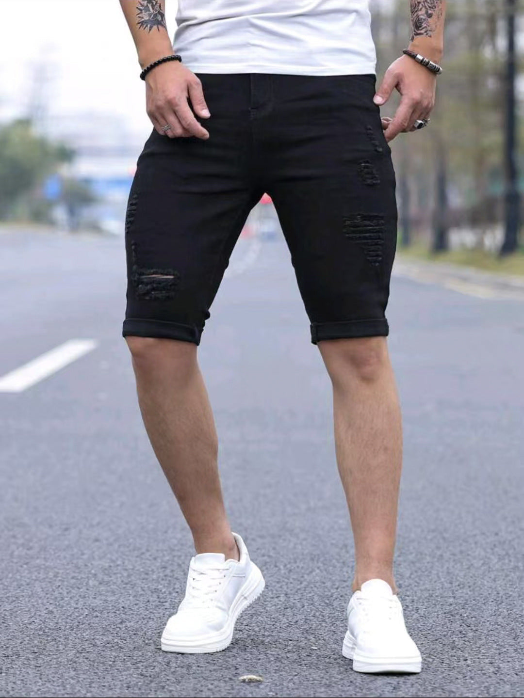 MĘSKIE SZORTY JEANSOWE TYPU SKINNY
