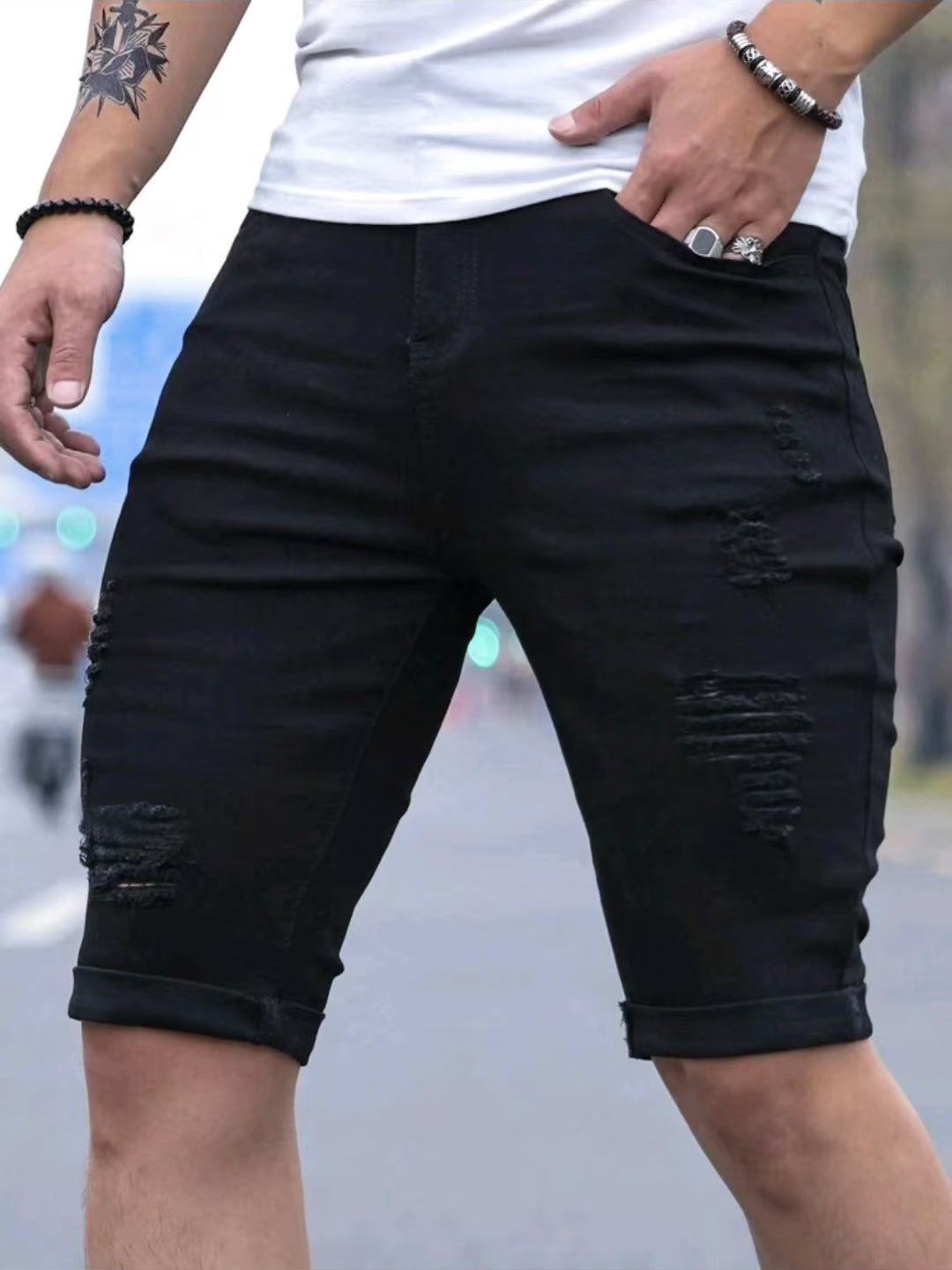 MĘSKIE SZORTY JEANSOWE TYPU SKINNY