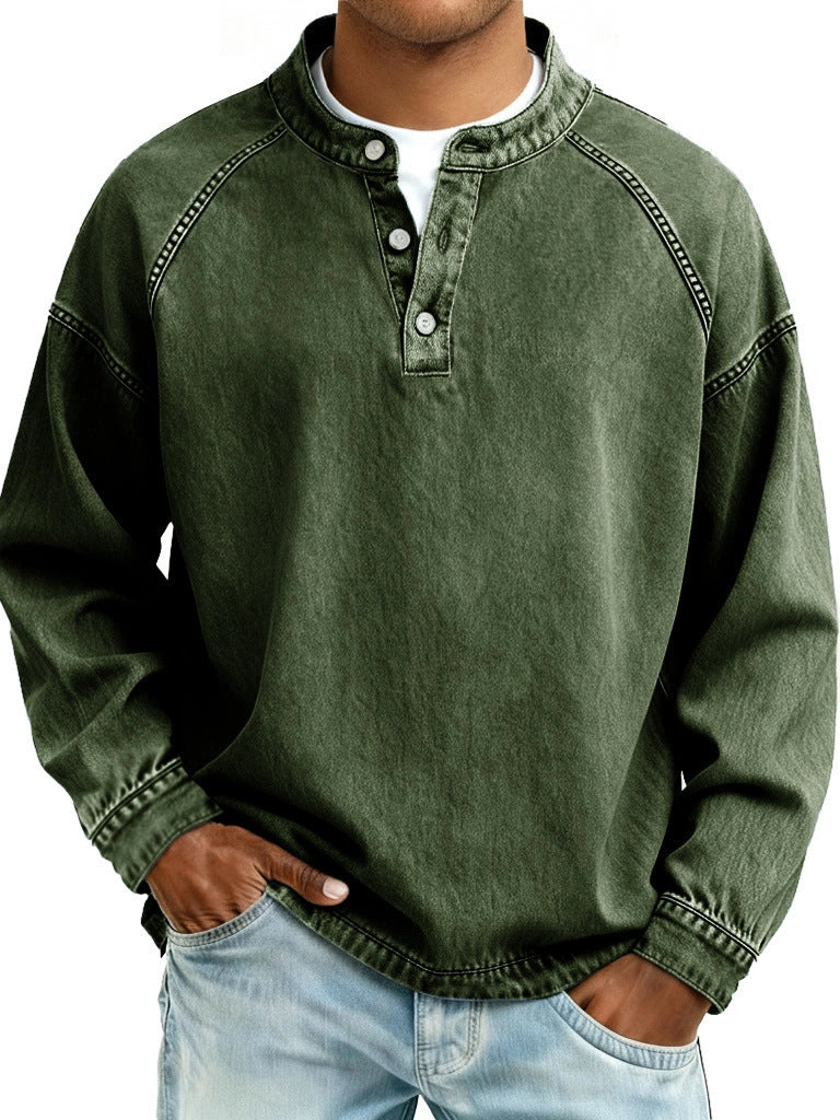 KOSZULKA MĘSKA HENLEY TYPU JEANSOWEGO