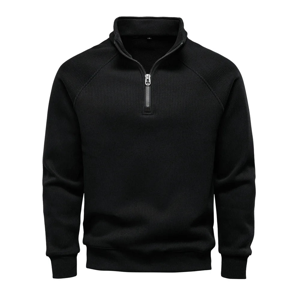 Men's Stand-Collar Half-Zip Fleece-Lined Pullover Sweatshirt