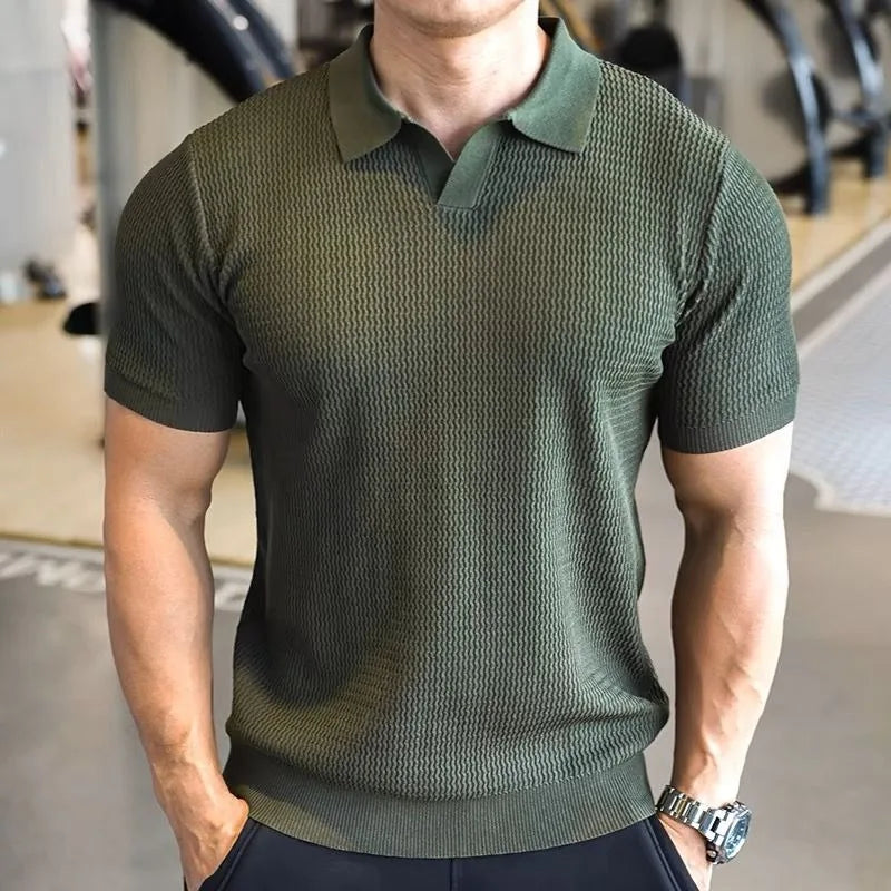 Męska Koszulka Polo Dzianinowa – Oddychająca Koszula Business Casual z Krótkim Rękawem o Dopasowanym Kroju