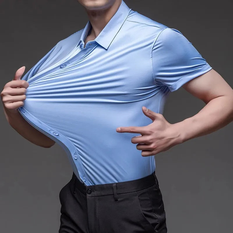 Męska Koszula Wizytowa z Krótkim Rękawem i Domieszką Stretchu – Oddychająca Koszula Business Casual Zapinana na Guziki