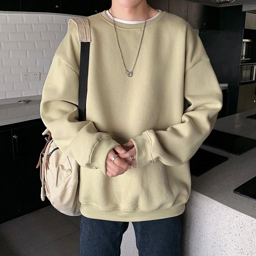 Men's Solid Pullover Streetwear Hoodie, Spring/Autumn Sweatshirt
