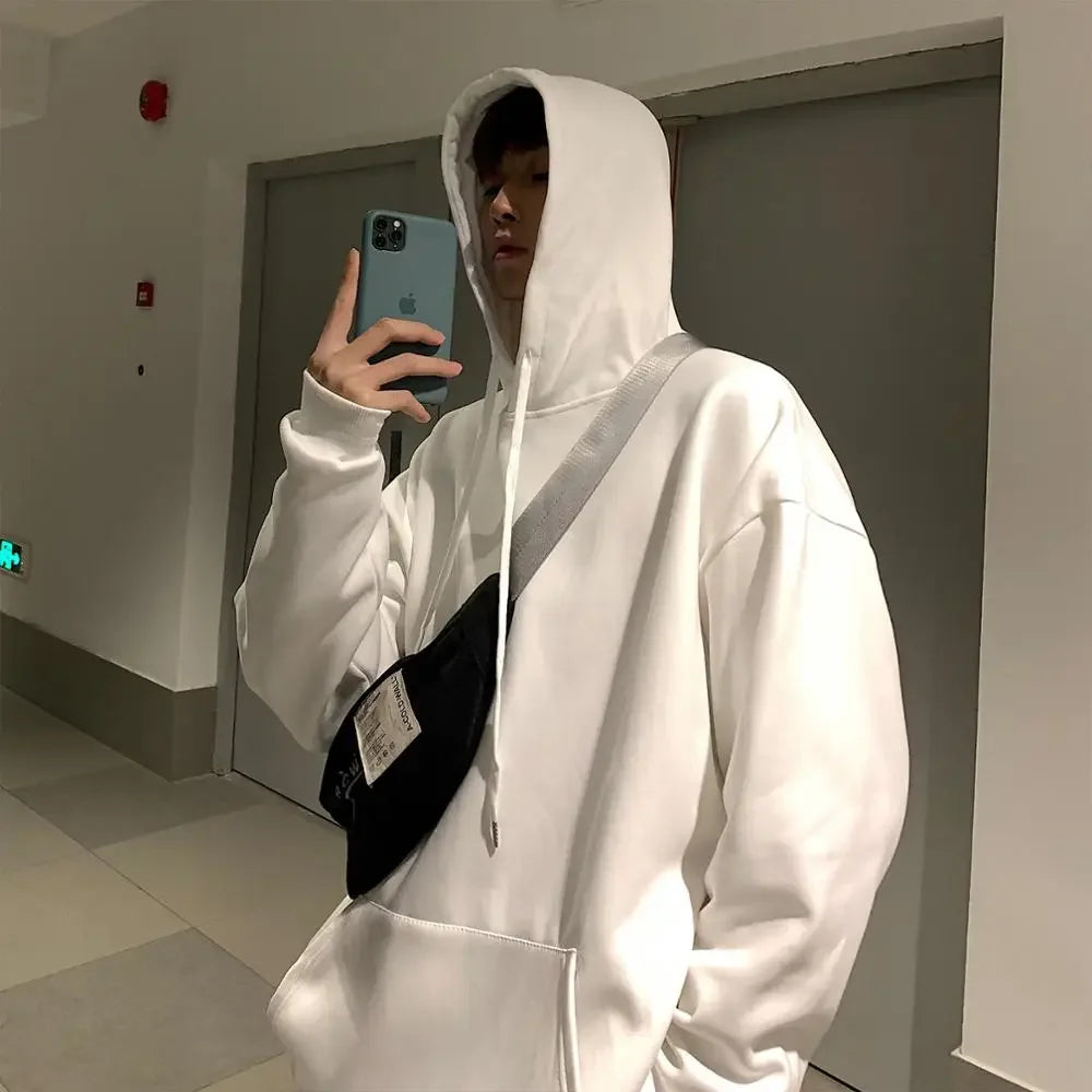 Men's Solid Pullover Streetwear Hoodie, Spring/Autumn Sweatshirt